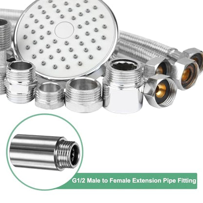 M METERXITY Shower Head Extension Arm, Stainless Steel G1/2 Male to Female Extension Pipe Fitting Adapter with PTFE Thread Seal Tape for Shower/Faucet, Pipe Plumbing Coupler 1.97"/50mm 2-Pack - size: 2"/50mm
