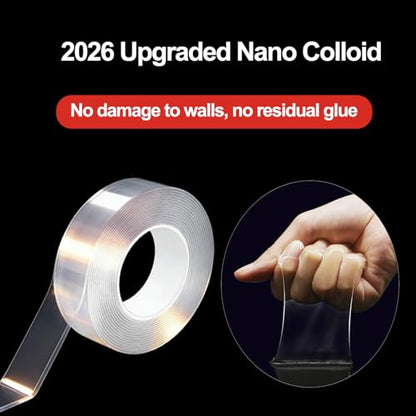 【1 Rolls】 Double Sided Tape Heavy Duty, Nano Clear Mounting Tape, Picture Hanging Poster Carpet Tape for Walls, Dorm Office School Outdoor, Removable Adhesive（9.85FTx1.2in - size: 9.85 Feet