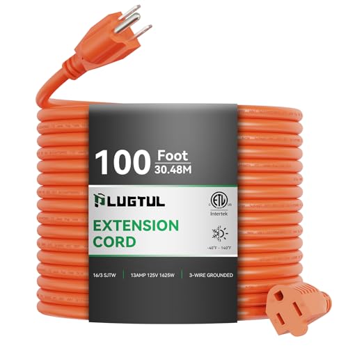 Outdoor Extension Cord 100 FT Waterproof, 16/3 Gauge Heavy Duty 3 Prong Extension Cord, 13A 1625W SJTW, ETL Listed, Great for Garden and Home, Orange - size: 100FT