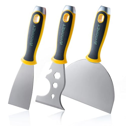 Voomey Stainless Steel Putty Knife,Putty Knife Set, Metal Scraper, Paint Scraper Tool for Removing Wallpaper, Repairing Drywall, Scraping, Repairing, Plastering, and Other Painting Projects