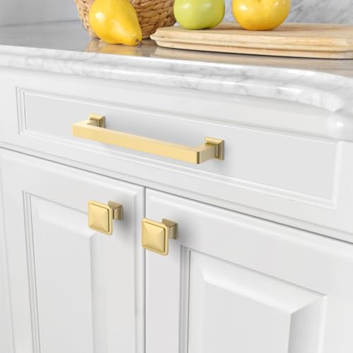 Amerdeco 10 Pack Brushed Gold Cabinet Pulls 5 Inch(128MM) Hole Centers Kitchen Cabinet Handles Cabinet Hardware Kitchen Handles for Cabinets Cupboard Handles Drawer Pulls ZH0019 - color: Brushed Gold, size: 5"/128MM Hole Center