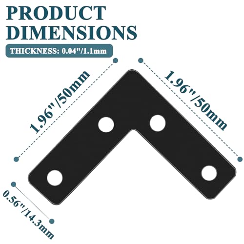 12 Pcs 1.96" x 0.56" L-Shape Corner Brace Brackets, 90°Angle Flat Mending Repair Plates Corner Brackets with Screws, Black - size: 1.96", style: L-Shape