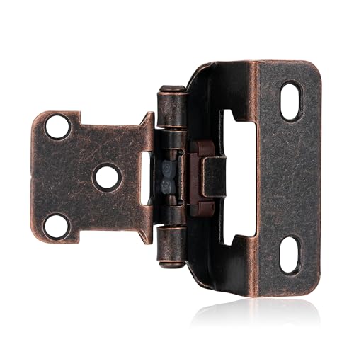 4 Pack (2 Pair) Antique Copper (Oil Rubbed Bronze) Cabinet Hinges for Kitchen Cabinet Door, Partial Wrap Self Closing 1/2" Overlay Kitchen Cabinet Hinges, Semi Hidden Cabinet Hinge for Cabinet Doors - color: Antique Copper