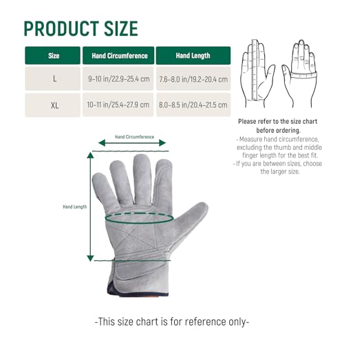 SATA Heavy Duty Halfleather Work Gloves, Doublelayer Cowhide, Cotton Lining, Leather Palm, Gardening, Yard Gloves - color: Gray, size: 2pair L