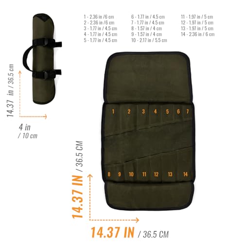 Under NY Sky Tool Roll Organizer, Heavy-Duty Wrench Bag, Portable Hand Tool Pouch for Mechanics, Electricians, and Hand Tools - color: 14 Slots Green