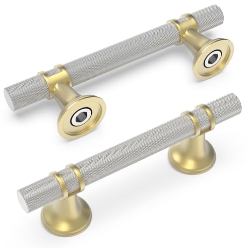 10 Pack 3 Inch Cabinet Pulls knurled Brushed Satin Nickel and Brushed Gold Kitchen Cabinet Handles Aluminum and Zinc Alloy Drawer Pulls Solid Cabinet Hardware - color: Nickel and Gold Knurled, size: 3'' Hole Center(76mm)