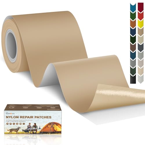 Cahomo 3x79 Inch Nylon Repair Patch Nylon Repair Tape Self Adhesive Fabric Tapes Outdoor Camping Gear Fabric kit for Tent, Umbrella, Down Jackets, Sleeping Bag, Knapsack（Khaki） - color: Khaki, size: 3x79 inch