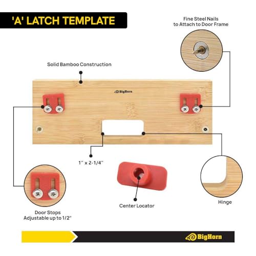 Big Horn 70156 'A' Latch & Strike Template Kit – Bamboo Router Jig for Door Latch and Strike Plate Installation, 1" × 2-1/4" Finish Size