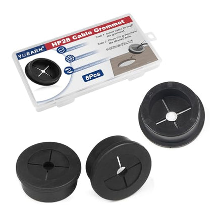 1-1/8 Inch Cable Grommet (28mm)– 8 Pcs Flexible Rubber Cord Hole Caps for Audio Racks, Entertainment Center, Multi-Cable Routing (Black) - size: 8pcs 1-1/8"(28mm)
