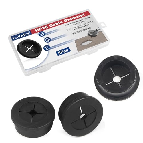 1-1/8 Inch Cable Grommet (28mm)– 8 Pcs Flexible Rubber Cord Hole Caps for Audio Racks, Entertainment Center, Multi-Cable Routing (Black) - size: 8pcs 1-1/8"(28mm)
