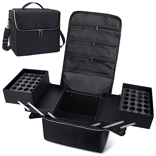 Deciniee Large Makeup Travel Train Case, Upgraded Plus Size Nail Supply Organizers and Storage for Nail Tech, Black 4 Tier Cosmetic Train Case Makeup Box, Nail Polish Makeup Organizer and Storage Bag - color: Black Plus Size