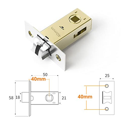 Qrity 40mm Tubular Latch, Forked Mortice Latch, Mute Door Sprung Latch, with Stainless Steel Panel for Internal Doors, Lever Door Handles - size: 40mm