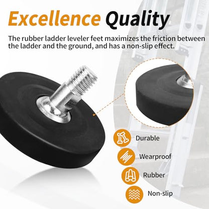 Ladder Leveler Rubber Feet for Type I,II and IA Extensions, Replacement Rubber Feet fit for Ladder Stabilizer Legs with Anti-Slip Threaded (1 Pair)