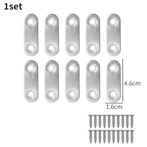10set Stainless Steel Brace Bracket with Screws Repairing Fixing Connection Plate Flat Straight Furniture Corner Brackets (46x16mm) - color: 46x16mm
