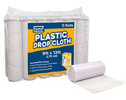 Plastic Sheeting (10' x 25') Long, 6 Mil Polyethylene Film & 12 Pack of Painters Plastic Drop Cloth 9x12 Feet.
