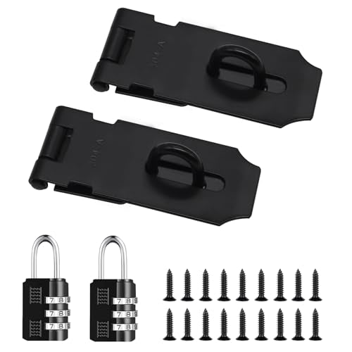 2Pcs Door Locks Hasp Latch,3 Inch 304 Stainless Steel Safety Packlock Clasp Hasp Lock Latch,Hinge Lock Padlock with Screws for Gates,Doors,Cabinets, Closets and More(Black) - style: Black-3INCH
