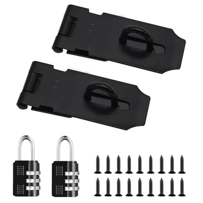 2Pcs Door Locks Hasp Latch,3 Inch 304 Stainless Steel Safety Packlock Clasp Hasp Lock Latch,Hinge Lock Padlock with Screws for Gates,Doors,Cabinets, Closets and More(Black) - style: Black-3INCH