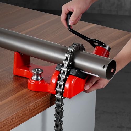 VEVOR Heavy-Duty Pipe Chain Vise, 1/4" - 6" Pipe Capacity, 28" Rugged Chain & Cast Iron Base, Industrial-Grade Pipe Clamping for Plumbing, Automotive Repairs, Metalworking - size: 1/4" - 6" Bench Mount