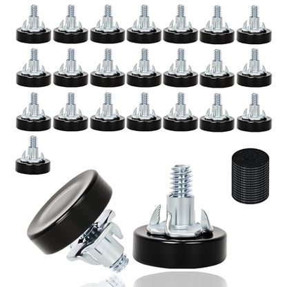 24 PCS 1/4" Thread Furniture Feet Levelers,Furniture Leveling Feet with T-Nuts,Suitable for Tables, cabinets, Chairs, Stool Legs - color: Black 24 Pack, size: 1/4 in with T nut