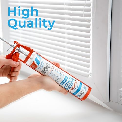 Adhesive Guru All Purpose Clear Silicone Sealant Waterproof (12 x 10.15 fl.oz.), 100% Silicone Caulk, Weatherproof & Flexible Adhesive Sealant for Indoor and Outdoor Use, Transparent -12 Pack - size: 12 Pack