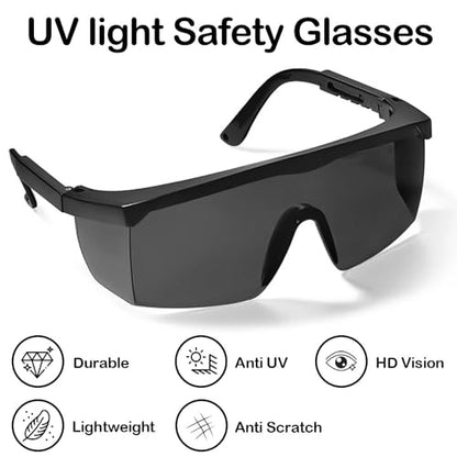 UV Light Safety Glasses Protection,UVC 400 Blue Light Blocking Protective Glasses Goggles ,Ansi Z87 Adjustable Temples Eyewear, Shaded Shatterproof Scratch Resistant Safe Sunglasses Black Color - color: Light Black