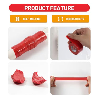 2-Pack Red Rubber Splicing Tape (20 Ft Total) - Self Fusing Emergency Repair Tape for Wiring & Marking - Non-Slip Silicone Grip for Handlebars - Easy-Peel Liner, 1 Inch x 10 Feet - color: Red