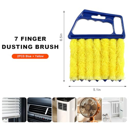 2 PCS Blind Cleaner Duster Tool, 7 Finger Handheld Duster Window Shutters Dusting Cleaner Brush, Washable Mini Blinds Dust Cleaning Tools for Car Air Conditioner Vent (Blue+Yellow) - color: Blue+yellow