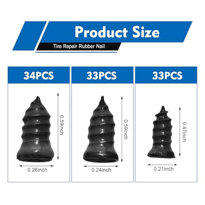 101 PCS Tire Repair Rubber Nail, 3 Size Vacuum Tire Repair Kits Spiral Rubber Screws, Fast Self-Service Tool for Car, Truck, Motorcycle, Tractor Tire Puncture Repair (Black) - size: 101pcs Screwdriver Included