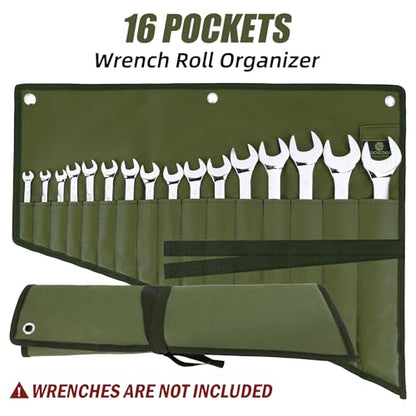 16 Pockets Wrench Roll Organizer (Blue+Green) - color: Blue+Green