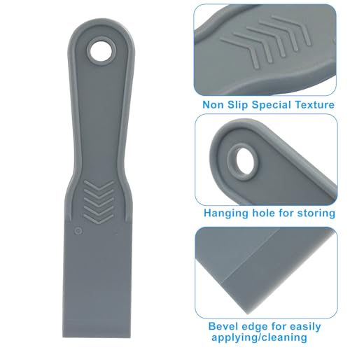 1.5 Inch Plastic Putty Knife Scraper, 5Pcs Flexible Spackle Knife for Spackling, Air Bubble Remover, Sticker Installation, Used for Repairing Walls, Pasting Plaster, Scraping Putty (Grey)
