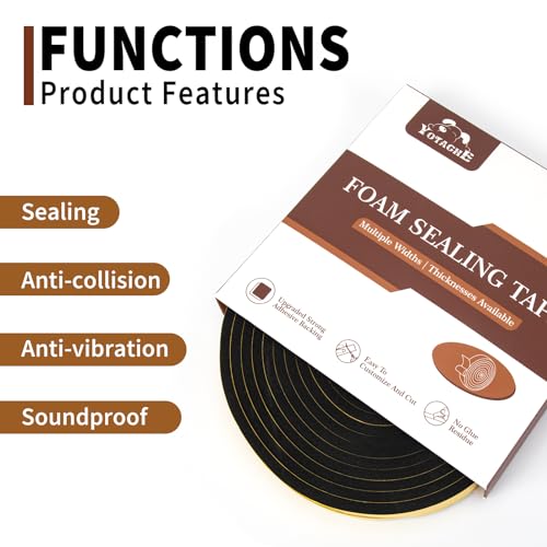 Yotache Foam Weather Stripping Seal Tape 3 Rolls 1/2" W X 1/8" T for Doors and Windows Gasket Insulation Soundproofing, 50 Ft Length (3 X 16.5 Ft Each) - size: 1/2"x1/8"x50 Ft