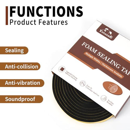Yotache Foam Weather Stripping Seal Tape 3 Rolls 1/2" W X 1/8" T for Doors and Windows Gasket Insulation Soundproofing, 50 Ft Length (3 X 16.5 Ft Each) - size: 1/2"x1/8"x50 FT