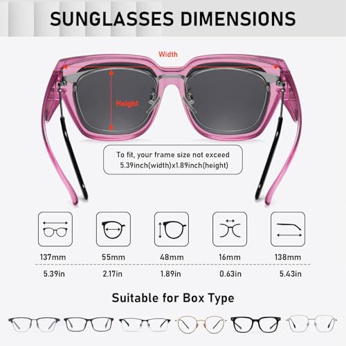 HAOLOTA Polarized Fit Over Glasses Sunglasses for Women Men Trendy Square Wrap Around Shades UV Protection - color: L Size 04 Purple/Grey
