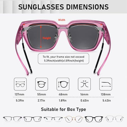 HAOLOTA Polarized Fit Over Glasses Sunglasses for Women Men Trendy Square Wrap Around Shades UV Protection - color: L Size 04 Purple/Grey