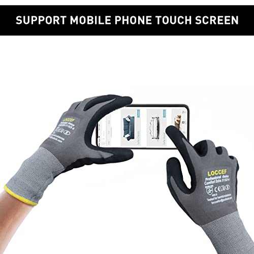 LOCCEF Safety Work Gloves MicroFoam Nitrile Coated-6 Pairs,Endurance Seamless Knit Nylon,Dots on palm,Tacky Dot Grip Gloves