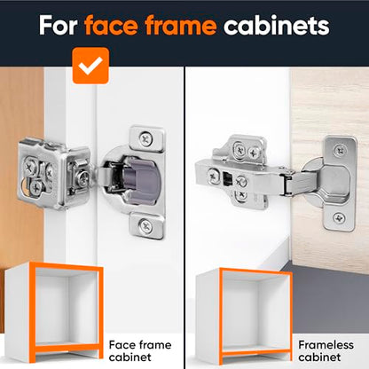 Decobasics 4 Pack Soft Close Cabinet Hinges 1-1/2" Overlay for Kitchen Cabinet Doors, Slow Self-Closing Concealed Hidden Hinges for Face Frame –Stainless Steel, 3-Way Adjustable & Quiet Close Damper - size: 1-1/2 Inch