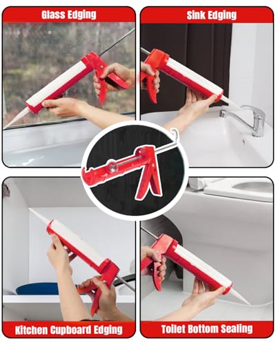 Holothurian Caulking Gun, Caulk Gun No Drip,Sealant Finishing Tool Grout Scraper for Kitchen Bathroom Window Sink Joint, 1/10 Gallon Cartridge, 10:1 Thrust Ratio, Red - color: Red
