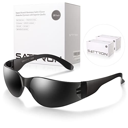 100 Pack of Tinted Safety Glasses, Scratch & Impact Resistant Protective Eyewear, Ploycarbonate Dark Smoke Lenses for UV Protection, Safety Sunglasses for Construction, Outdoor Work & Shooting - color: 100pack Black Tinted Lens