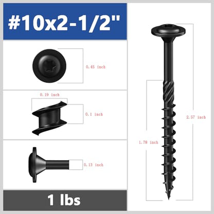 Wensilon (1 lbs)#10 x 2-1/2" Black Lag Screws, Structural Wood Screw, Heavy Duty Construction Screw, Rust Resistant, Washer Head, Black Coated Exterior Wood Screws, Star Drive with Bit - color: Black, size: #10 x 2-1/2"