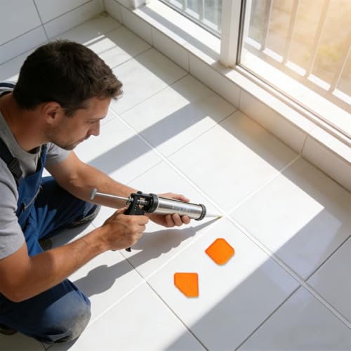 4Pcs Caulking Tool Set Sealant Caulk Finishing Grout Sealing Tools for Kitchen Bathroom Floor Reusable Caulk Remover Tools Sealant Finishing Grout Scraper (Orange)