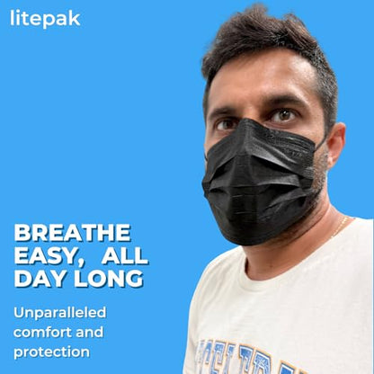 2,000pcs Disposable Face Masks- 3 Ply Breathable Mask For Adults - Black (40 Packs of 50) - color: Black