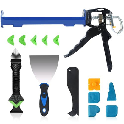 Caulk Gun Kit, Smooth Silicone Caulking Gun and Caulk Remover Tool, Sealant Finishing Tool Grout Scraper for Kitchen Bathroom Window Sink Joint, All in One with Gift Box