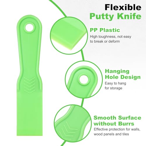 HARFINGTON 6pcs Putty Scraper Set Plastic Flexible Putty Knives Disposable Paint Spreader Cleaner Tool for Spackling, Patching Painting Repairing, Green - color: Green