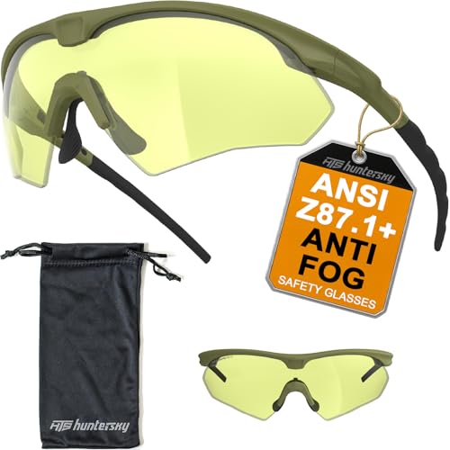 HTS HUNTERSKY S53 anti fog Tactical Shooting Range Safety Glasses Ballistic eye protection Hunting Airsoft Riding Pickleball - color: S53 Green / Yellow