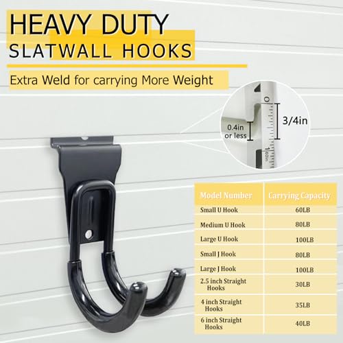 KOFANI Slatwall Accessories, 22 Pack Heavy Duty Steel Slatwall Hooks, Multi-Size Slat Wall Hanging Hooks for Ladders, Bikes, Garage and Garden Tools (ProSlat & Slatwall Panel Compatible)