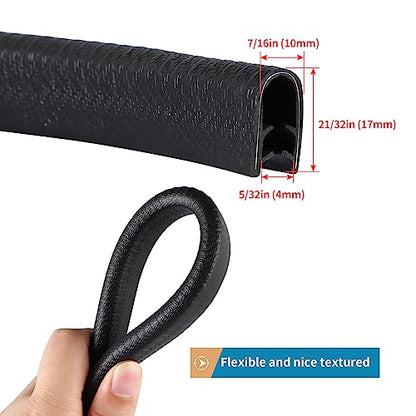 Rubber Edge Trim Guard 10ft/3m, Adhesive Free Door Edge Protector, U Shape Edge Seal Strip with Embedded Metal Clips Fits 3/64" to 1/4" Thick Edges (Black) - size: 120" L X 0.44" W