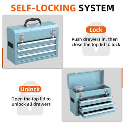 Heavy-Duty Metal Tool Chest with Drawers, Powder-Coated for Garage & Home (Blue) - color: Blue