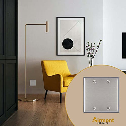AP-10412, Stainless Steel Blank Wall Plate, 2 Gang Standard Size 4.50" x 4.57" Corrosion and Heat Resistant, Unbreakable Metal, Silver, Cover Unused Electrical Sockets or Switch Holes - size: 2 Gang