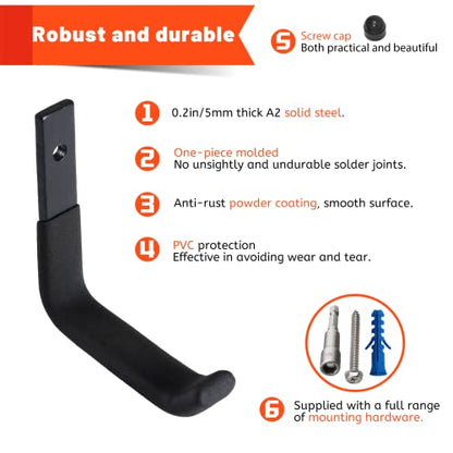 8 Pack Garage Storage Hooks, Ladder Hangers, Steel Wall Mount Hooks, Utility Hooks for Hanging Heavy Duty Shed Tools, Ropes, Garden Hoses, Shovel, Bulk Items, etc.（88lbs, 4Inch） - size: 8 Pack (4 inch)