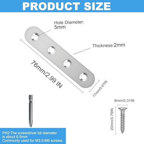 12 Pack Straight Brace,Flat Brace 3” x 0.67”,Stainless Steel Flat Metal Braces,Repair Bracket with Screws - size: 76mm/12 Pcs